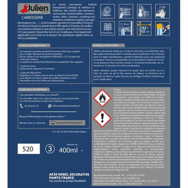 Aérosol JULIEN Antirouille Carrosserie Mat - étiquette