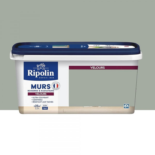 Peinture Murs, Boiseries, Radiateurs RIPOLIN Velours Vert ficus - 2,5L