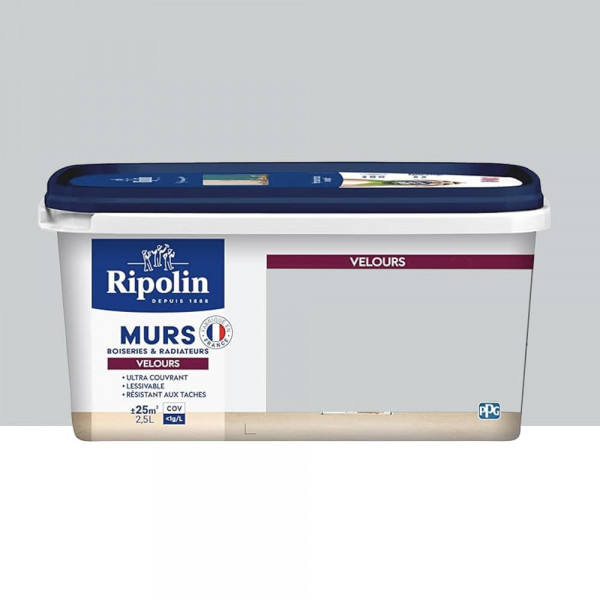 Peinture Murs, Boiseries, Radiateurs RIPOLIN Velours Gris souris - 2,5L
