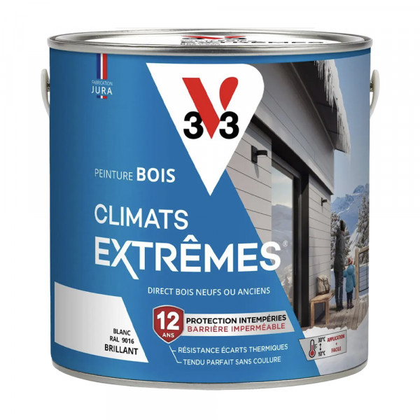 Peinture bois V33 Climats Extrêmes Brillant Blanc - 2L