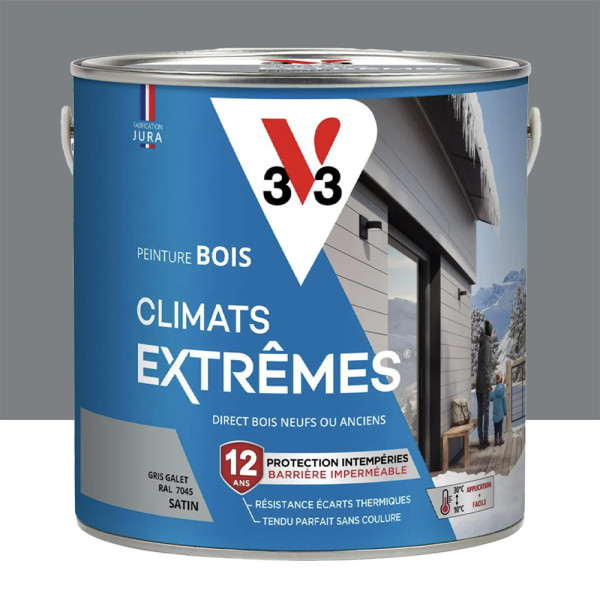 Peinture bois V33 Climats Extrêmes Satin Gris Galet - 2L