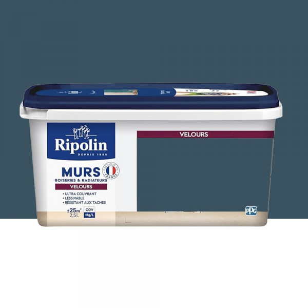Peinture Murs, Boiseries, Radiateurs RIPOLIN Velours Bleu Seychelles - 2,5L