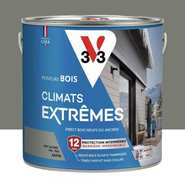 Peinture bois V33 Climats Extrêmes Satin Vert Olivier - 2L
