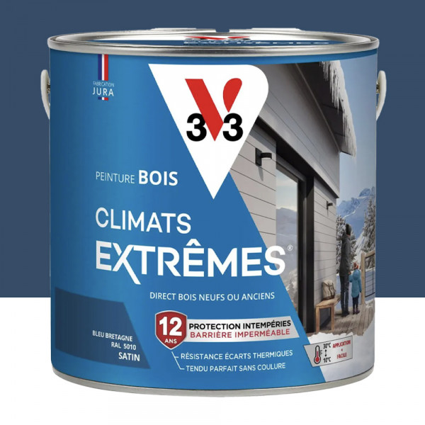 Peinture bois V33 Climats Extrêmes Satin Bleu de Bretagne - 2L