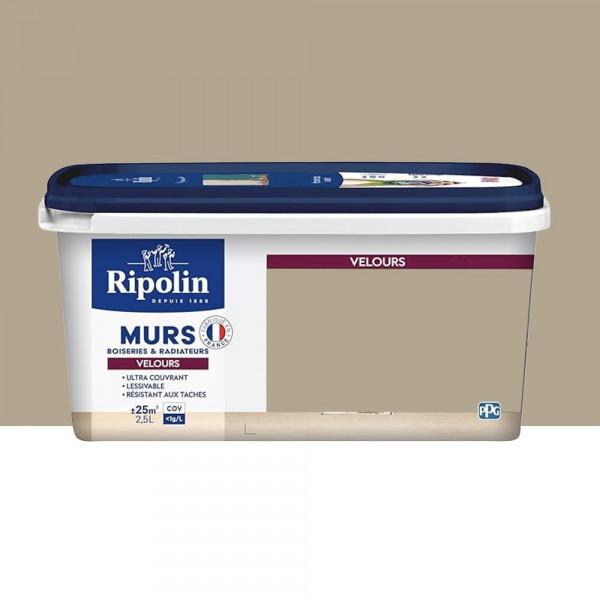 Peinture Murs, Boiseries, Radiateurs RIPOLIN Velours Beige cachemire - 2,5L