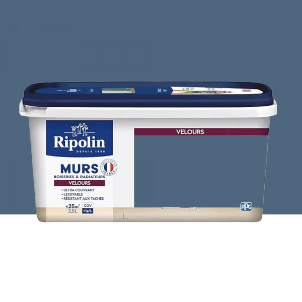Peinture Murs, Boiseries, Radiateurs RIPOLIN Velours Bleu séram - 2,5L