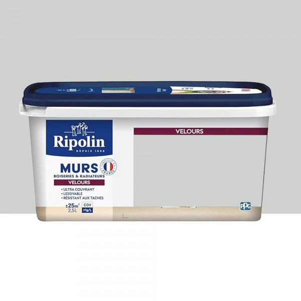 Peinture Murs, Boiseries, Radiateurs RIPOLIN Velours Gris lomé - 2,5L