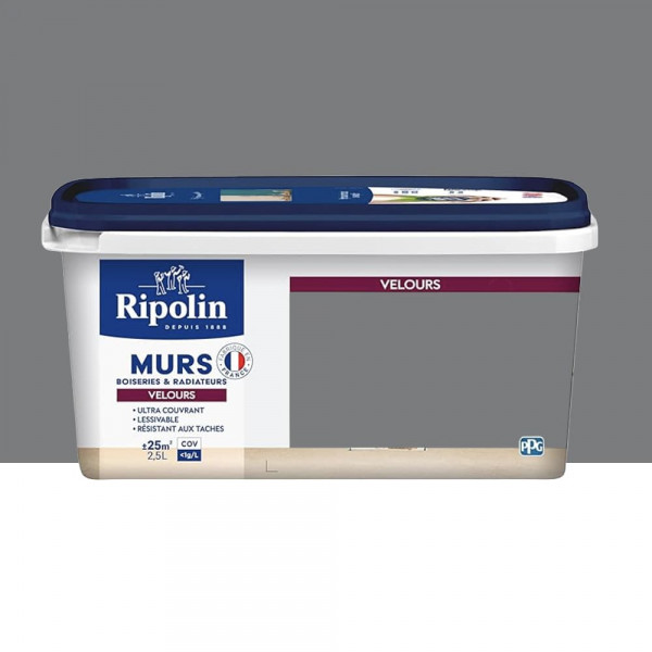 Peinture Murs, Boiseries, Radiateurs RIPOLIN Velours Gris ardoise - 2,5L