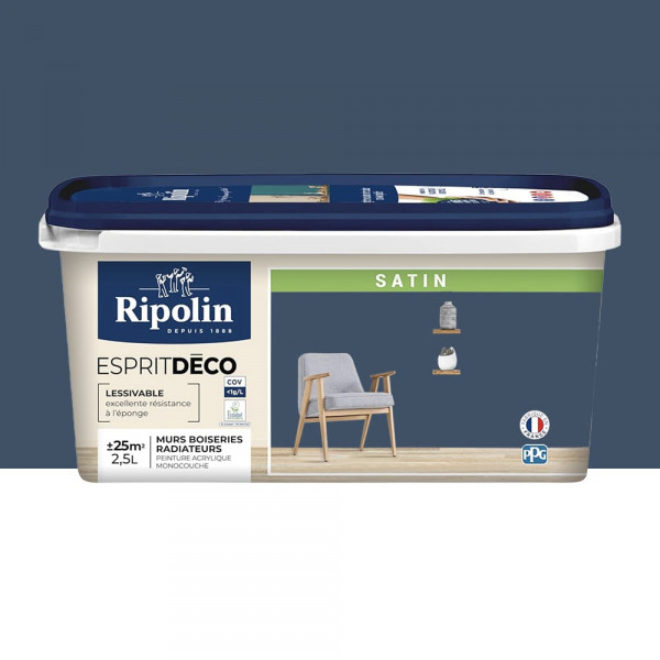 Peinture acrylique RIPOLIN Esprit Déco Satin Bleu de Béring - 2,5L