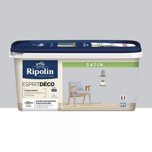 Peinture acrylique RIPOLIN Esprit Déco Satin Gris téléscope - 2,5L