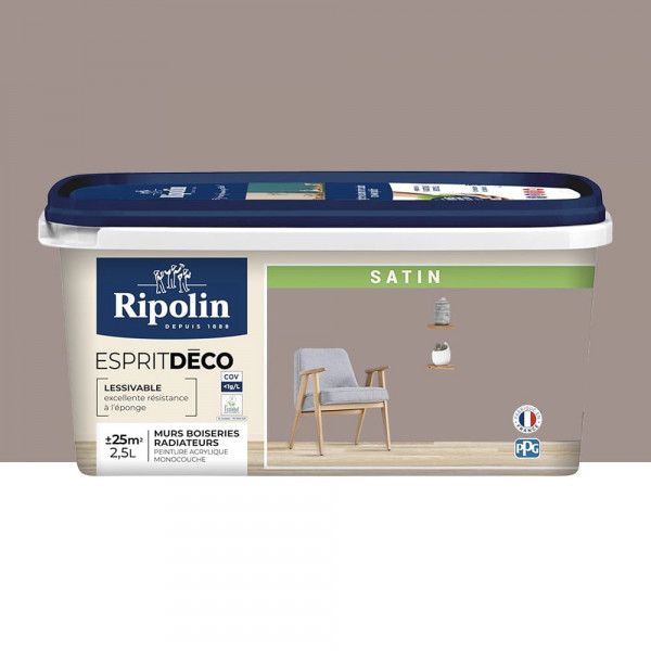 Peinture acrylique RIPOLIN Esprit Déco Satin Taupe - 2,5L