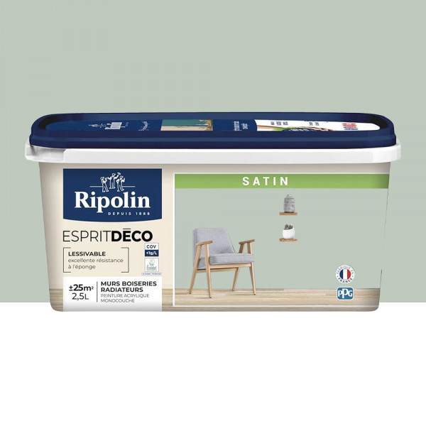 Peinture acrylique RIPOLIN Esprit Déco Satin Vert palatino - 2,5L