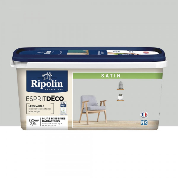Peinture acrylique RIPOLIN Esprit Déco Satin Gris lomé - 2,5L