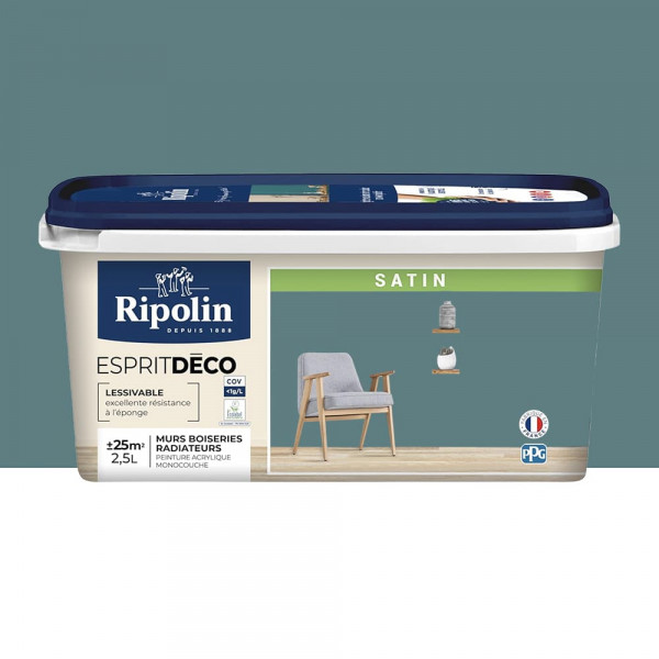 Peinture acrylique RIPOLIN Esprit Déco Satin Bleu melville - 2,5L