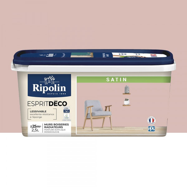 Peinture acrylique RIPOLIN Esprit Déco Satin Rose jabadao - 2,5L