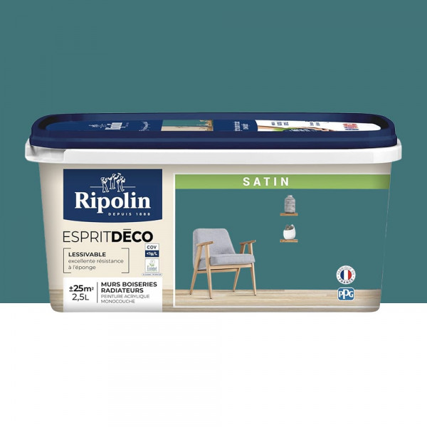 Peinture acrylique RIPOLIN Esprit Déco Satin Bleu pop - 2,5L