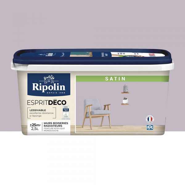 Peinture acrylique RIPOLIN Esprit Déco Satin Mauve Carex - 2,5L
