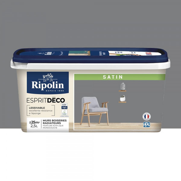 Peinture acrylique RIPOLIN Esprit Déco Satin Gris Ardoise - 2,5L
