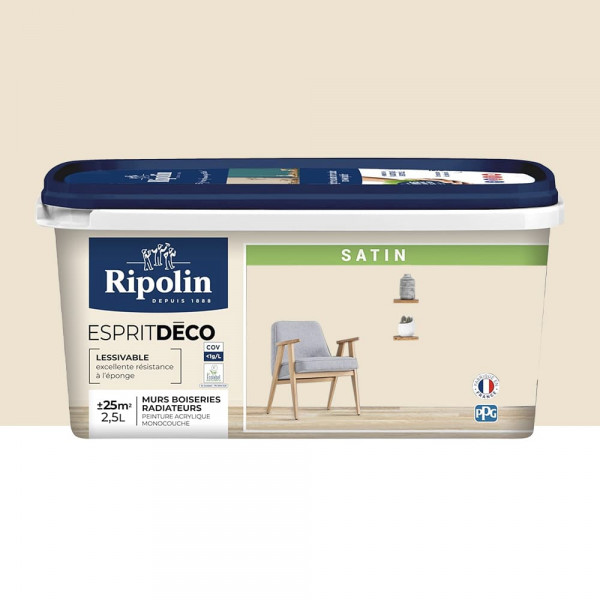 Peinture acrylique RIPOLIN Esprit Déco Satin Beige agate - 2,5L