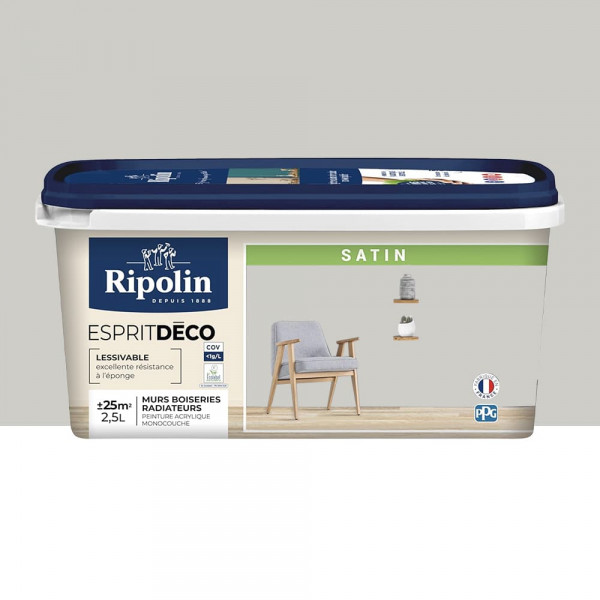 Peinture acrylique RIPOLIN Esprit Déco Satin Gris cétus - 2,5L
