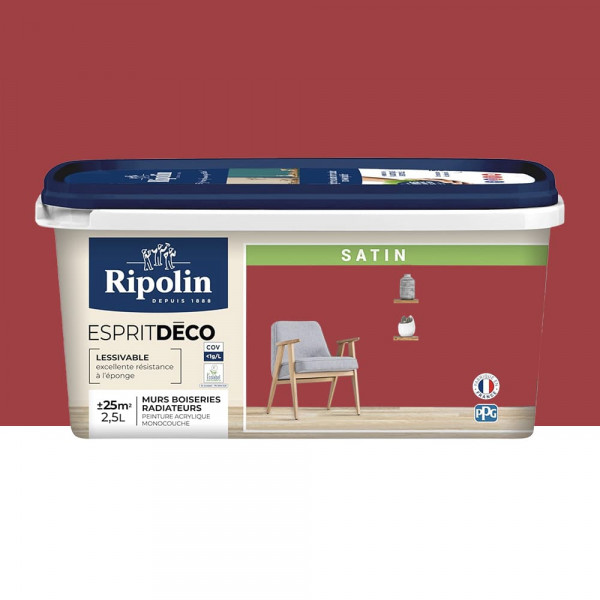 Peinture acrylique RIPOLIN Esprit Déco Satin Rouge profond - 2,5L