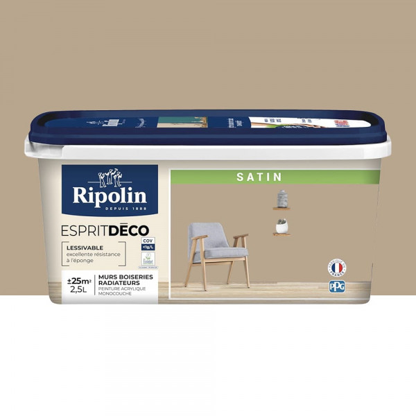 Peinture acrylique RIPOLIN Esprit Déco Satin Beige plage - 2,5L