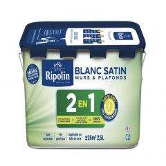 Peinture acrylique Murs & Plafonds RIPOLIN 2 en 1 Blanc Satin - 5L