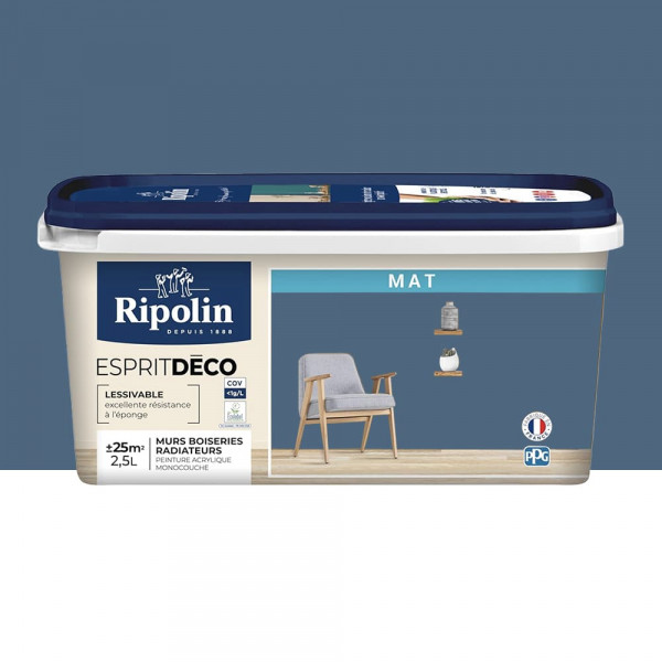 Peinture acrylique RIPOLIN Esprit Déco Mat Bleu seram - 2,5L