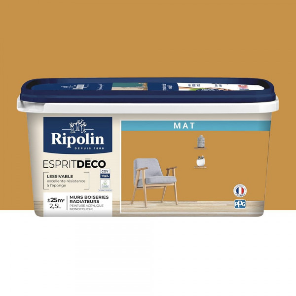 Peinture acrylique RIPOLIN Esprit Déco Mat Jaune ambré - 2,5L