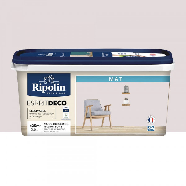 Peinture acrylique RIPOLIN Esprit Déco Mat Rose zouk - 2,5L