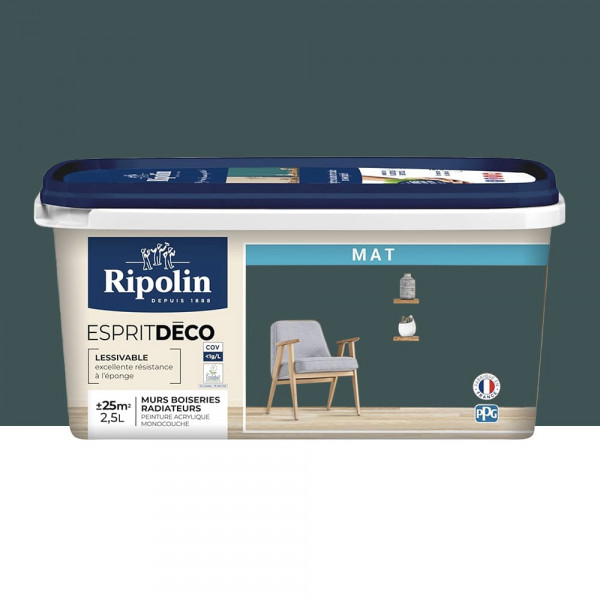 Peinture acrylique RIPOLIN Esprit Déco Mat Vert armerie - 2,5L