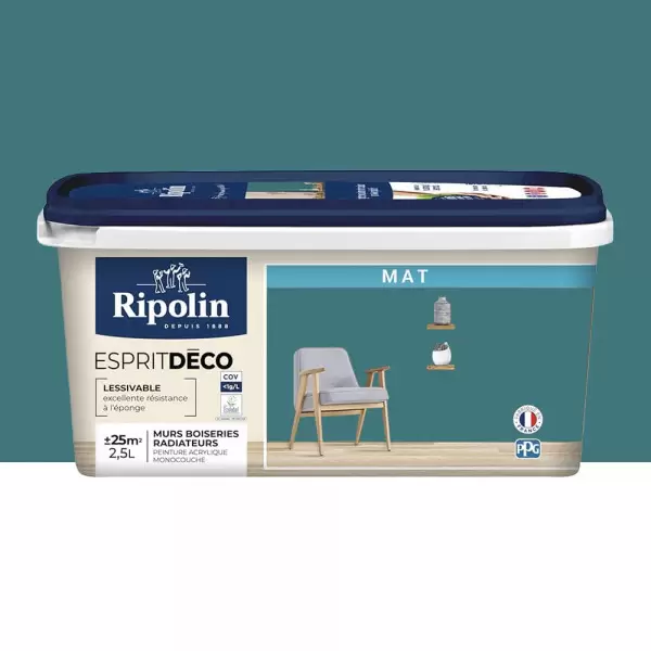 Peinture acrylique RIPOLIN Esprit Déco Mat Bleu pop - 2,5L
