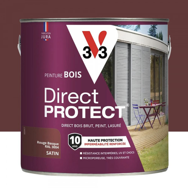 Peinture Acrylique Bois 10ans V33 Direct Protect Haute Protection Rouge Basque - 2L