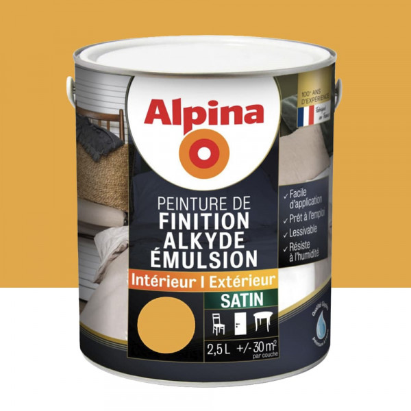 Peinture de finition pour boiseries intérieur-extérieur ALPINA Alkyde Emulsion Satin Miel - 2,5L