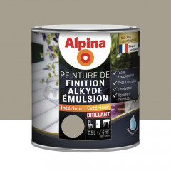 Peinture de finition pour boiseries intérieur-extérieur ALPINA Alkyde Emulsion Brillant Muscade - 0,5L
