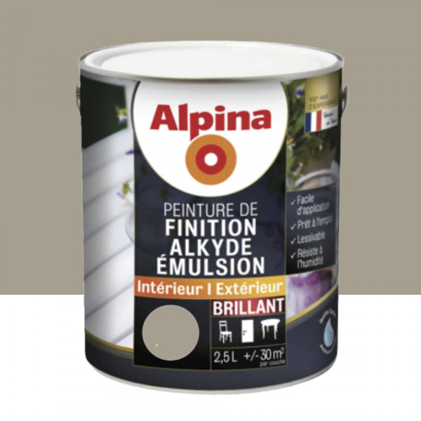 Peinture de finition pour boiseries intérieur-extérieur ALPINA Alkyde Emulsion Brillant Muscade - 2,5L
