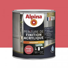 Peinture de finition boiseries intérieures acrylique Alpina Satin Rouge Corail - 0,5L