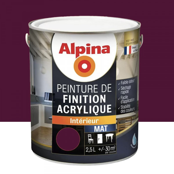Peinture de finition boiseries intérieures acrylique Alpina Mat Aubergine - 2,5L