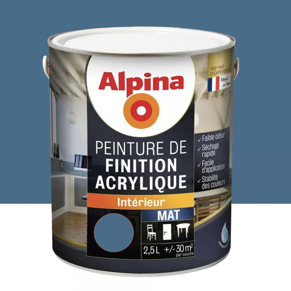 Peinture de finition boiseries intérieures acrylique Alpina Mat Bleu pétrole - 2,5L