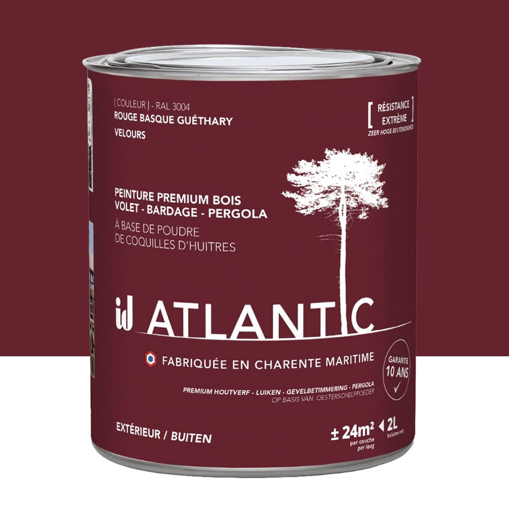 Peinture acrylique pour boiseries extérieures ID Atlantic Rouge basque Guéthary Velours - 2L
