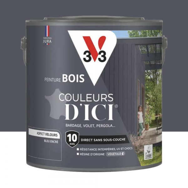 Peinture Acrylique pour Bois Extérieurs 10 ans V33 Couleurs d'ICI Velours Bleu encré - 2L