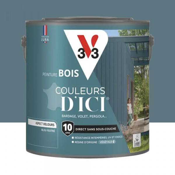 Peinture Acrylique pour Bois Extérieurs 10 ans V33 Couleurs d'ICI Velours Bleu feutré - 2L
