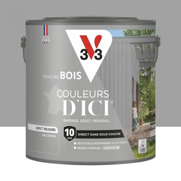 Peinture Acrylique pour Bois Extérieurs 10 ans V33 Couleurs d'ICI Velours Gris soyeux - 2L