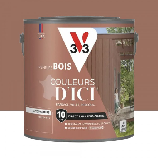 Peinture Acrylique pour Bois Extérieurs 10 ans V33 Couleurs d'ICI Velours Terre cuite - 2L