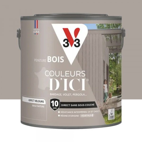 Peinture Acrylique pour Bois Extérieurs 10 ans V33 Couleurs d'ICI Velours Beige nature - 2L