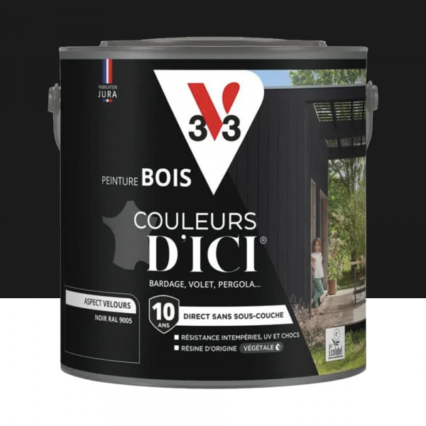 Peinture Acrylique pour Bois Extérieurs 10 ans V33 Couleurs d'ICI Velours Noir - 2L