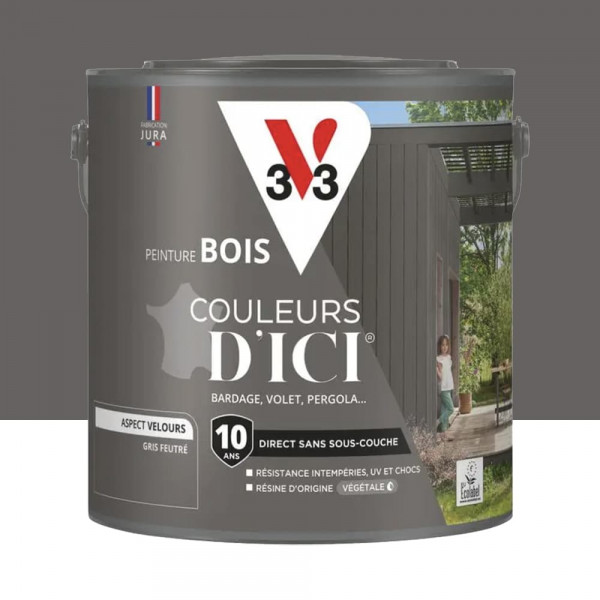 Peinture Acrylique pour Bois Extérieurs 10 ans V33 Couleurs d'ICI Velours Gris feutré - 2L