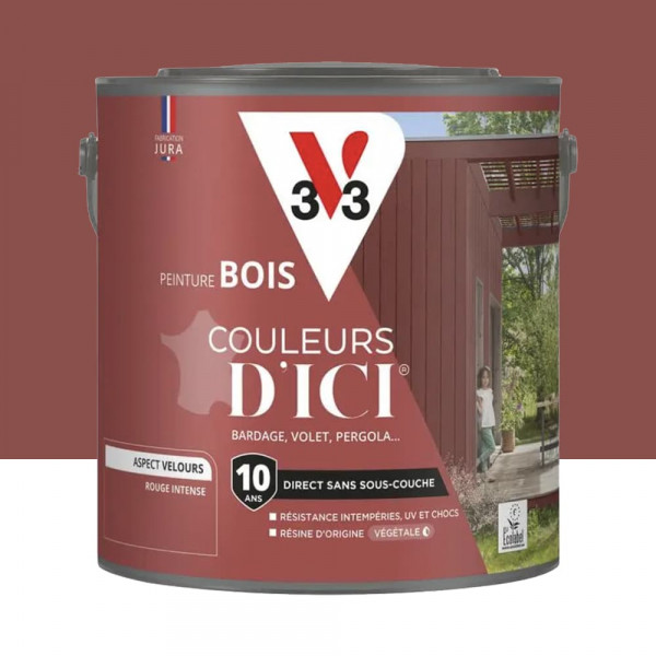 Peinture Acrylique pour Bois Extérieurs 10 ans V33 Couleurs d'ICI Velours Rouge intense - 2L
