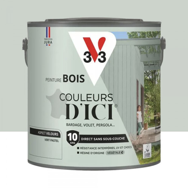 Peinture Acrylique pour Bois Extérieurs 10 ans V33 Couleurs d'ICI Velours Vert pastel - 2L