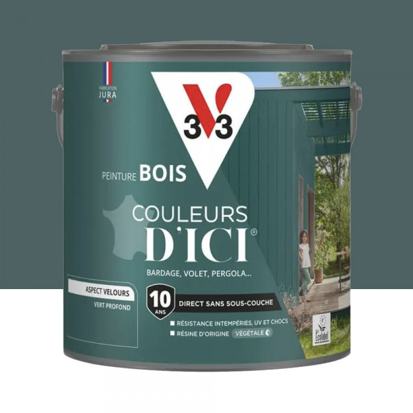Peinture Acrylique pour Bois Extérieurs 10 ans V33 Couleurs d'ICI Velours Vert profond - 2L